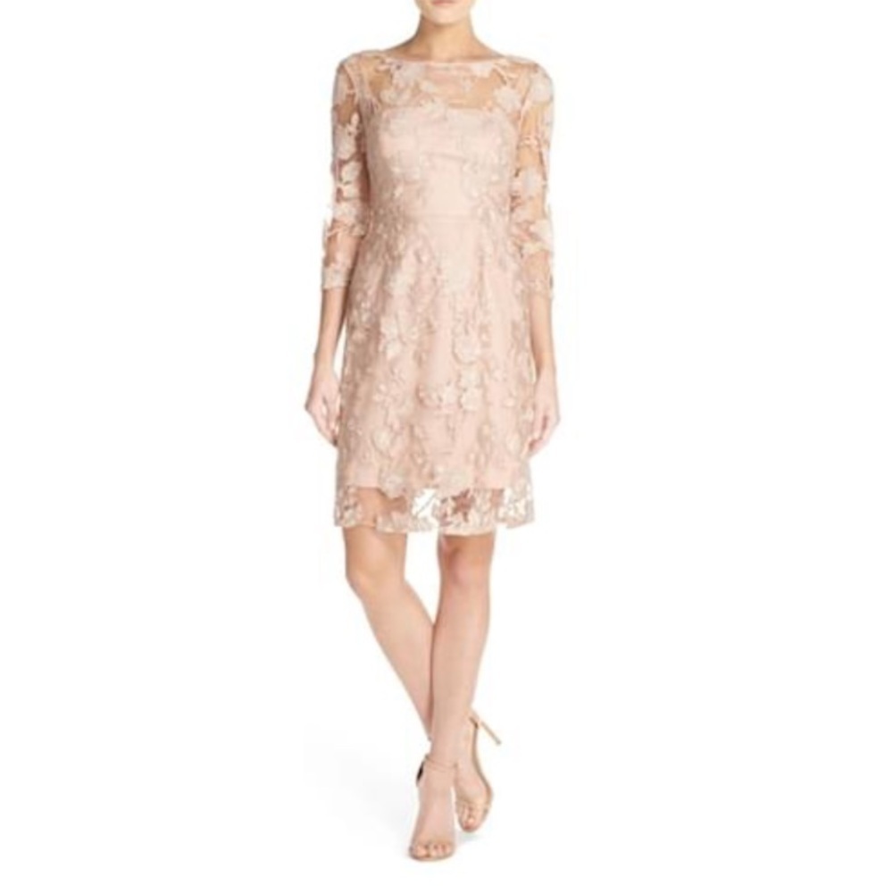 NWT Vera Wang Lace Sequin Dress In Nude